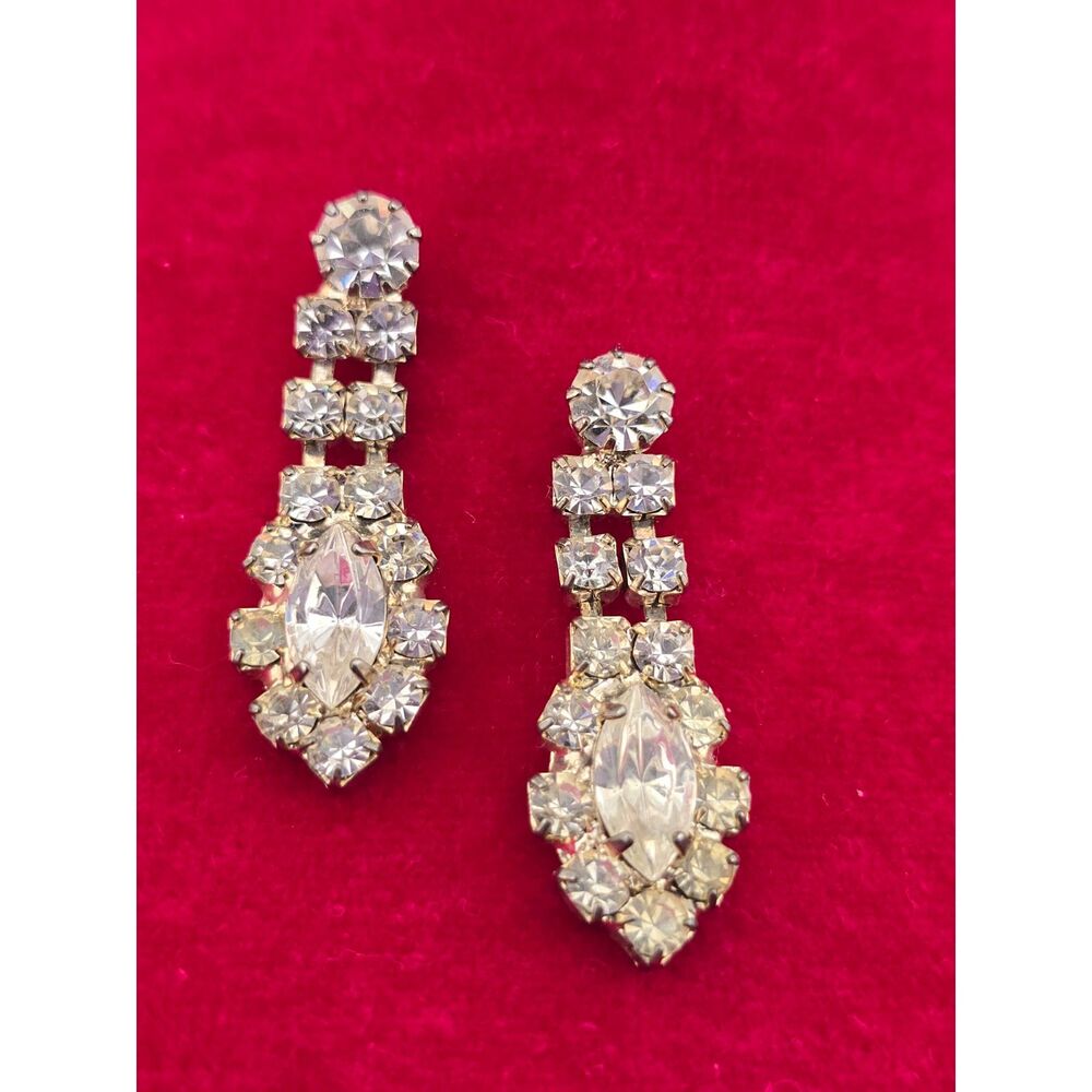 Vintage Crystal Rhinestone Earrings Tiered Dangle Post Prom Wedding Hollywood